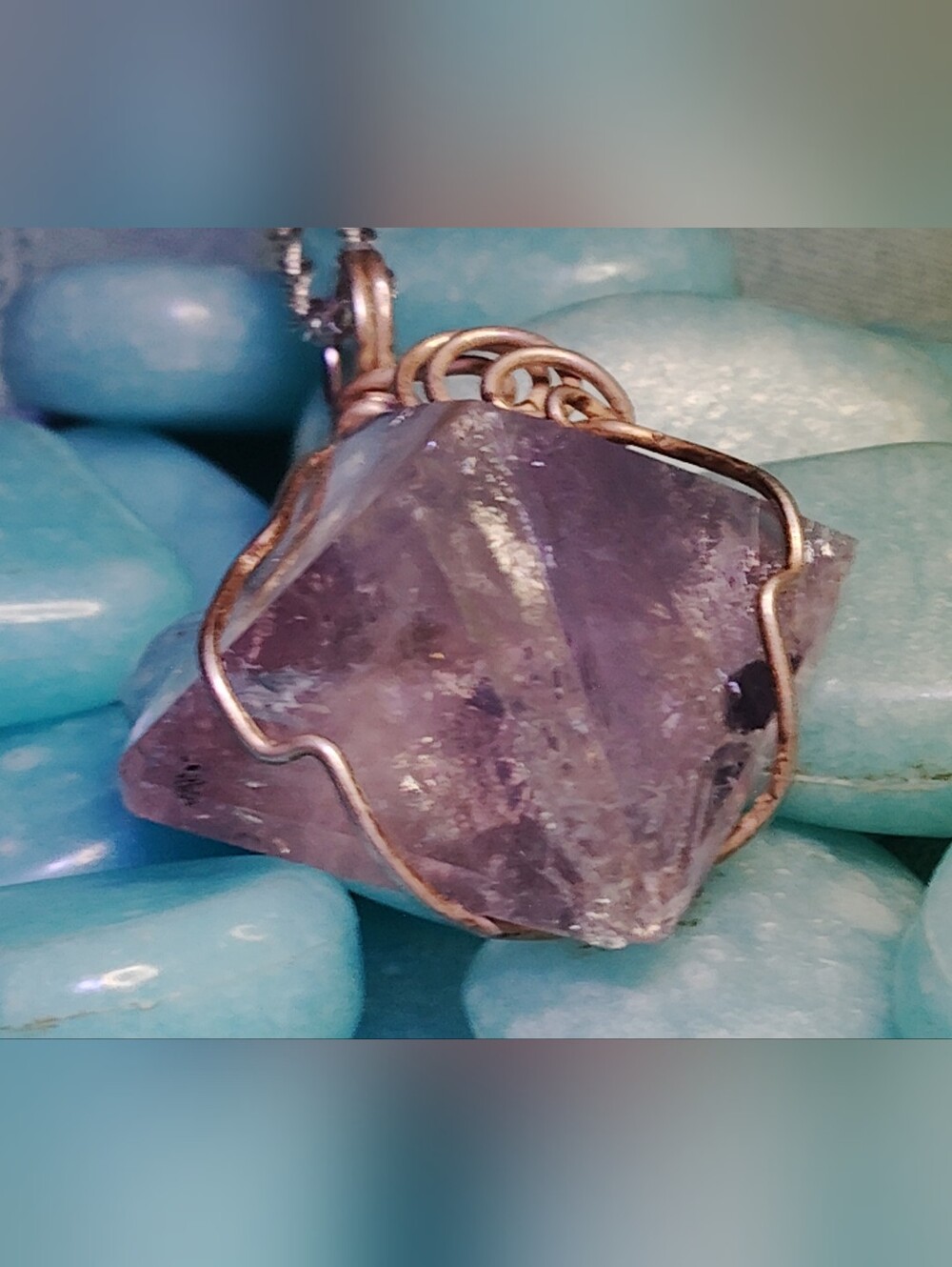 AMETHYST PYRAMID UNIQUE, STERLING SILVER HAND- WRAPPED AMETHYST-  PENDANT. 18"